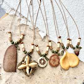 橡果森系植物干果毛衣链长款风配饰项链男女项链编织棉麻服饰品