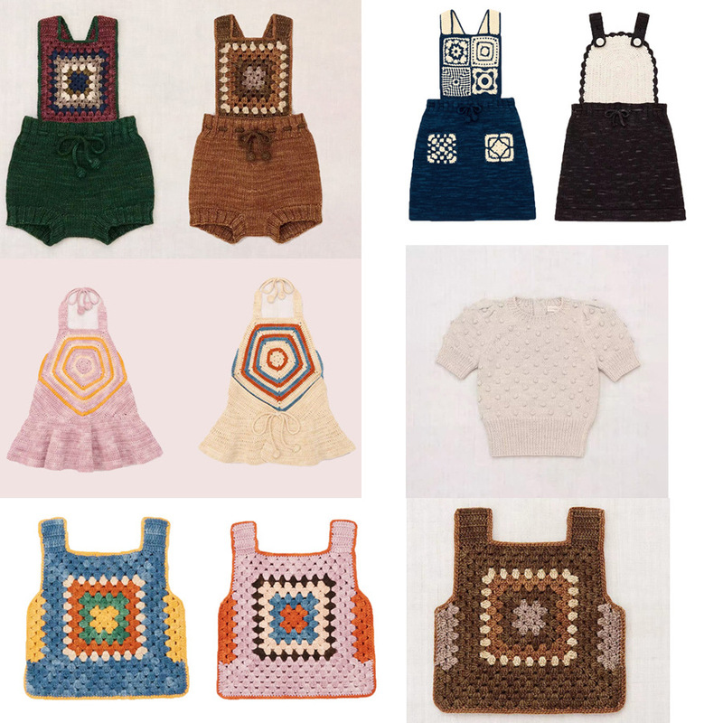 2025 Girls' Autumn and Winter Mp Knitwear Pure Hand-Crocheted Vest Square Crochet Sweater Patchwork Vintage Color-Block Vest Jc