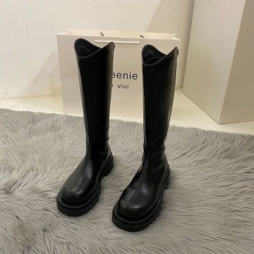 Thick Bottom Short Boots for Women 2024 New Pure Color Long Boots V-Neck Rider Boots Casual Boots 