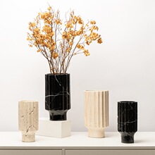 北欧现代仿大理石纹树脂花瓶花器摆件客厅餐厅圆柱软装家居装饰品