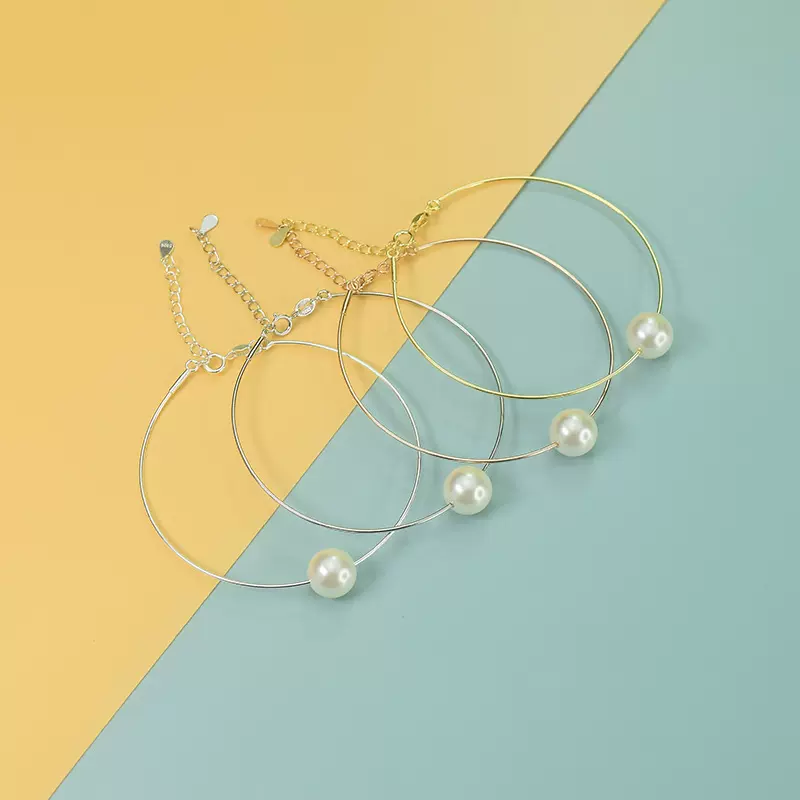 S925纯银简约银珠素圈螺丝手镯百搭小众设计可调节可自行DIY搭配