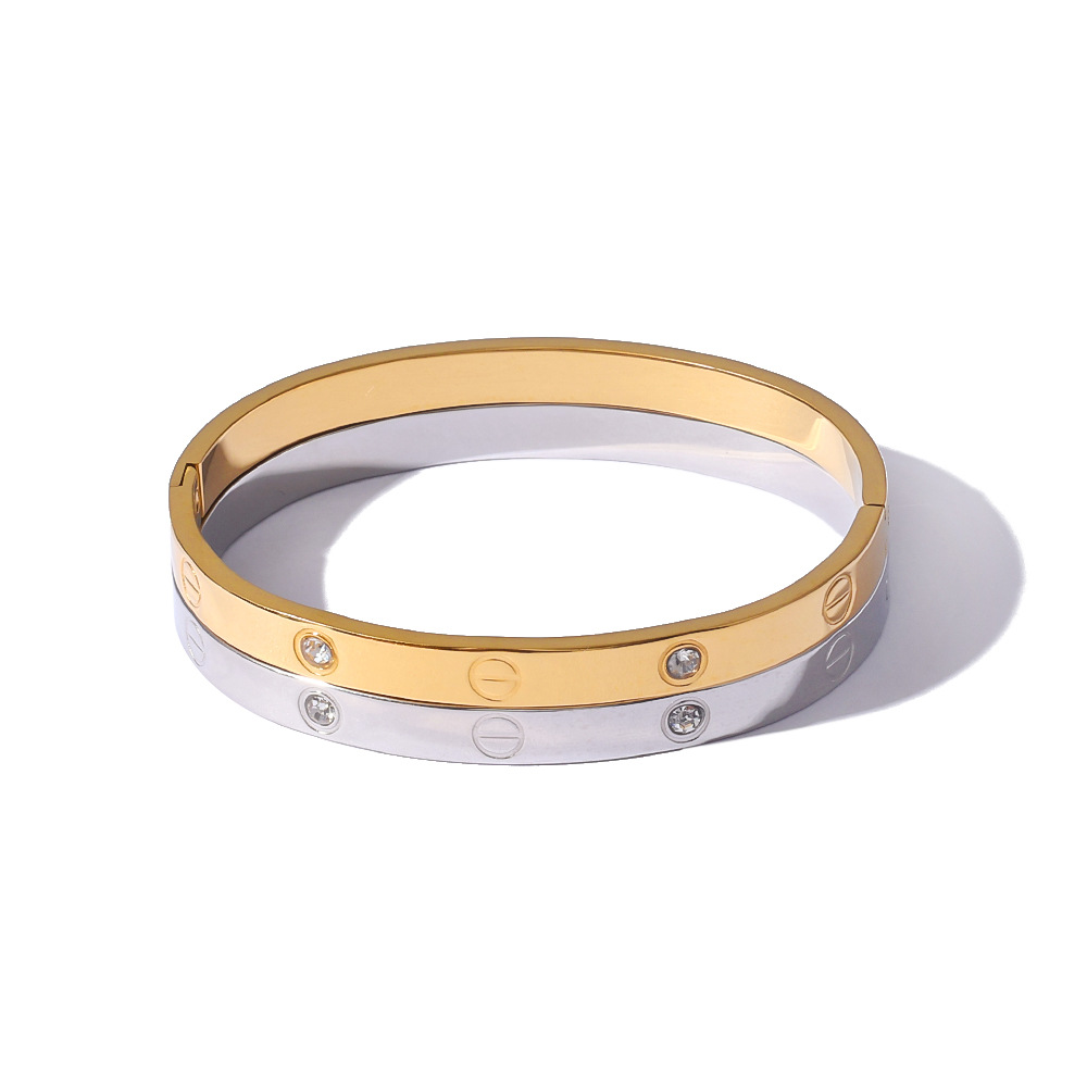 Pulsera de venta caliente de comercio exterior, tarjeta de acero inoxidable, un clavo, un diamante, espejo, pulido, pulseras de mujer de alta calidad, brazalete 18K