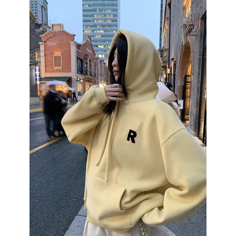 Goose Yellow Sweater Women's Thin Coat 2025 Spring and Autumn New Embroidered Hooded Top Handmade Hat Rope Pullover Hoodie