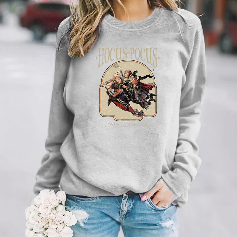 Amazon independent station HOCUS POCUS printing loose autumn and winter bottoming long sleeve plus size sweater round neck wholesale