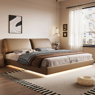 Italian Minimalist Baxter Elephant Ear Bed Master Bedroom Light Luxury Genuine Leather Bed Modern Simple Internet Celebrity Soft Package Floating Bed