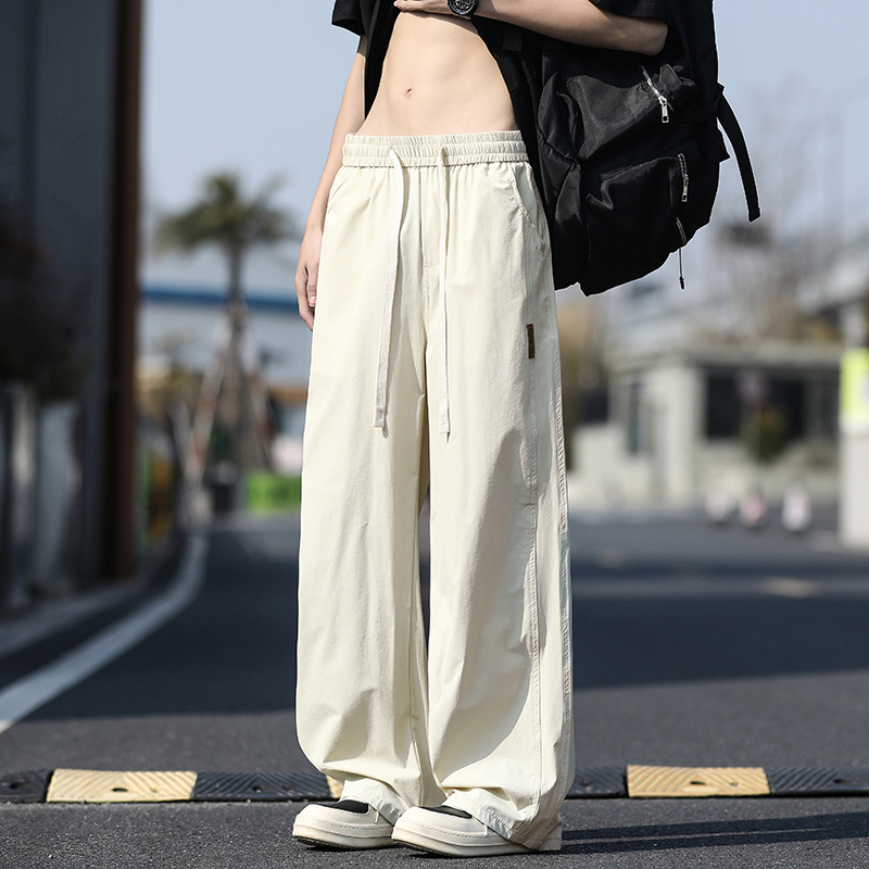 Casual Cam Ammonia Fabric Breathable Summer Thin Trendy Brand Straight Loose Men's Ice Silk Wide Leg Casual Pants Men's Hair