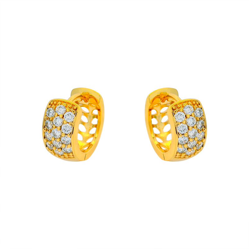 Xuping nuevo estilo transfronterizo ligero lujo aretes de aretes de aretes de aretes incrustados con tres filas de zircon hueco diseño de aretes personalizados