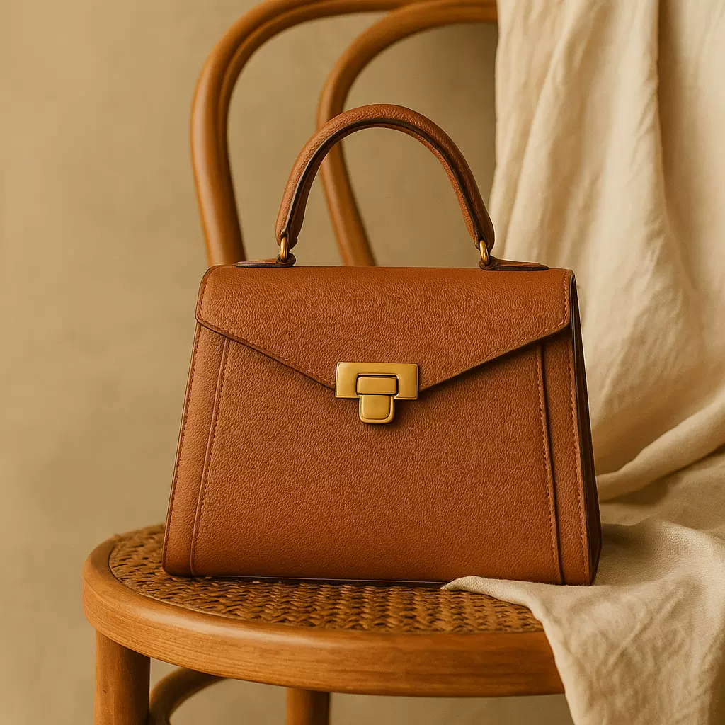 棕色真皮荔枝纹女士手提包单肩斜挎包时尚百搭金属扣锁扣包