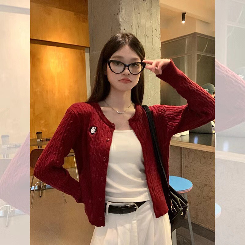 Twisted Knit Cardigan for Women, Autumn Outfit, Korean Style Short Top, Sweater, Base Shirt with Heart Pattern Twisted Knit Cardigan for Women, Autumn Outfit, Korean Style Short Top, Sweater, Base Shirt with Heart Pattern