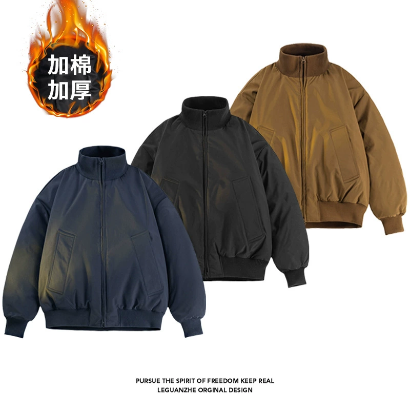 Американская куртка-бомбер с коротким силуэтом, хлопковая куртка, мужская зимняя теплая утолщенная хлопковая куртка с воротником-стойкой