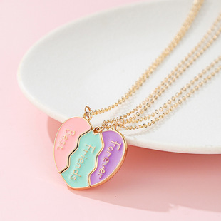Cross-border love stitching magnetic children's necklace good friend suit three-color friendship pendant alloy oil drop jewelry