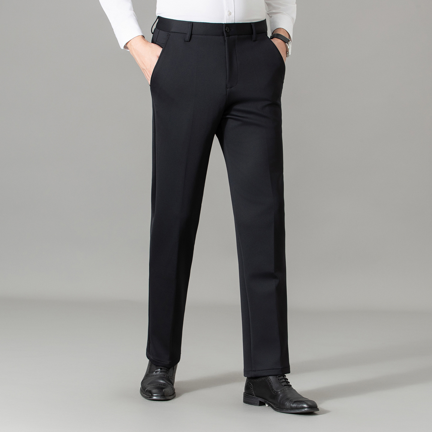 百搭宽松高腰休闲裤品牌羊毛针织男士长裤秋冬季商务高腰弹力西裤