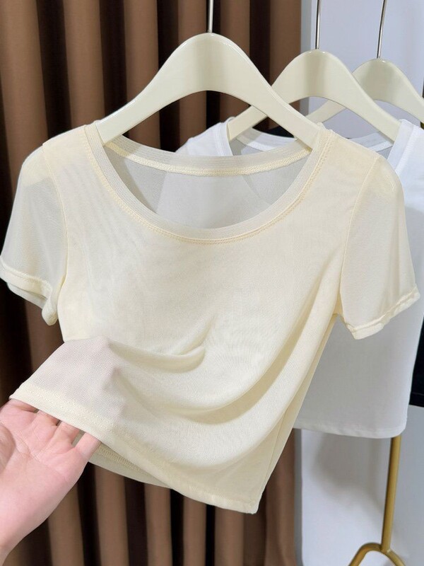 White Lightweight Short Mesh Undershirt for Women, Summer 2026 New Style, Suitable for Wearing under a Slip Dress, Short-Sleeve Mesh Top for Women White Lightweight Short Mesh Undershirt for Women, Summer 2026 New Style, Suitable for Wearing under a Slip Dress, Short-Sleeve Mesh Top for Women