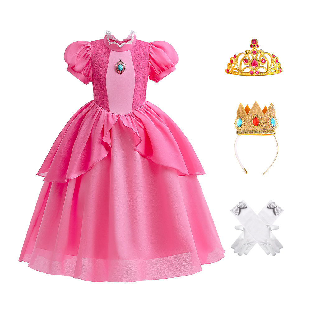 Transfronterizo de comercio exterior Cosplay rendimiento ropa de los niños princesa bi Ji vestido niña Mario melocotón princesa vestido