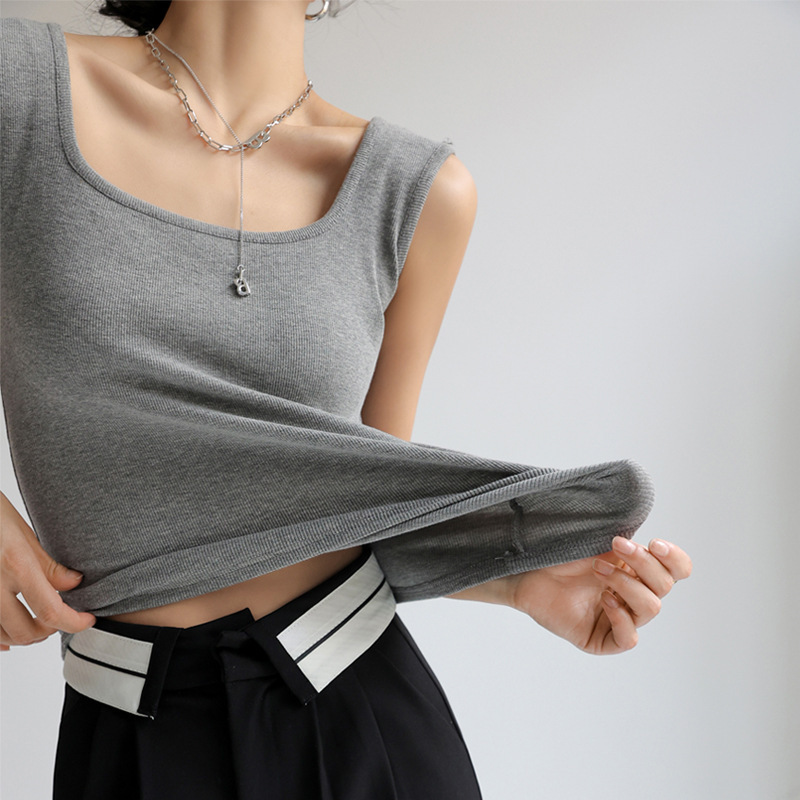 Douyin's Popular Bottoming with Square Collar Vest for Women, Sleeveless Waistcoat, Spring, Autumn and Summer Outer Wear, Suspbottomer Slim Top