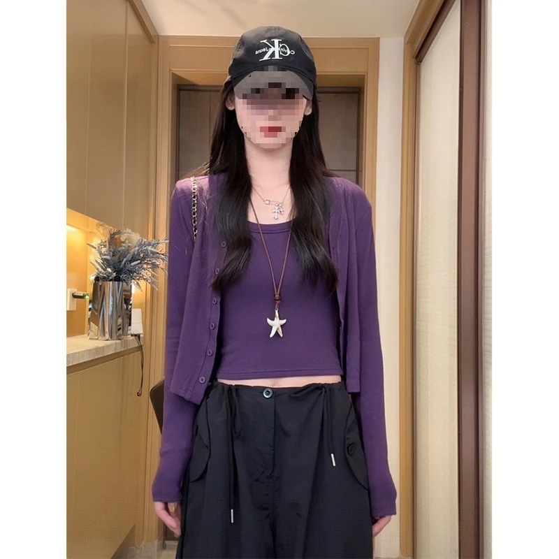 2025早秋新款背心+外套长袖单排扣圆领女包袖防晒短女装外搭气质|undefined