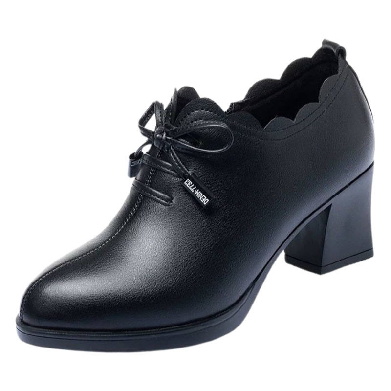 Mid Heel Mom zapatos 2023 primavera nuevos zapatos de cuero de las mujeres tacón grueso arco zapatos solos de cuero suave de las mujeres todos los partidos tacones altos