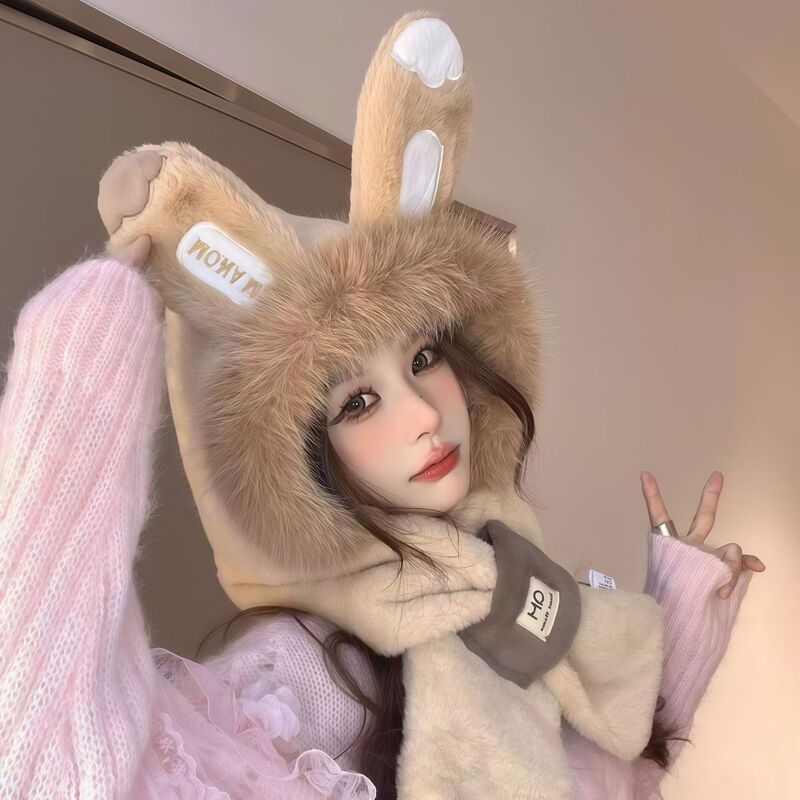 冬季新款可爱兔子耳朵毛绒帽子女冬季保暖护耳雷锋帽防寒滑雪帽子|undefined