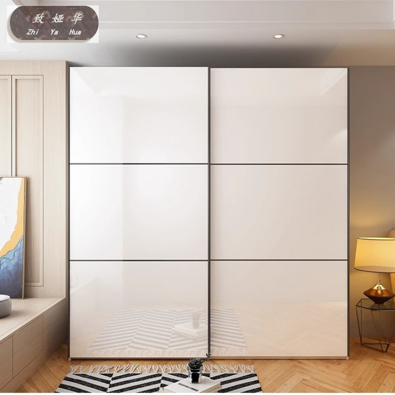 Gloss white slim door light luxury overall wardrobe bedroom paint…