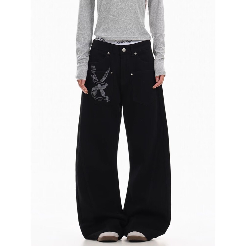 American Retro Old Money Style Casual Dress Pants for Men and Women, High-End, Handsome, Straight, Loose, Black Wide-Leg Jeans