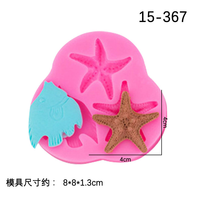 Océano serie sirena cola Shell Starfish Seahorse silicona molde fondant chocolate hornear decoración Accesorios