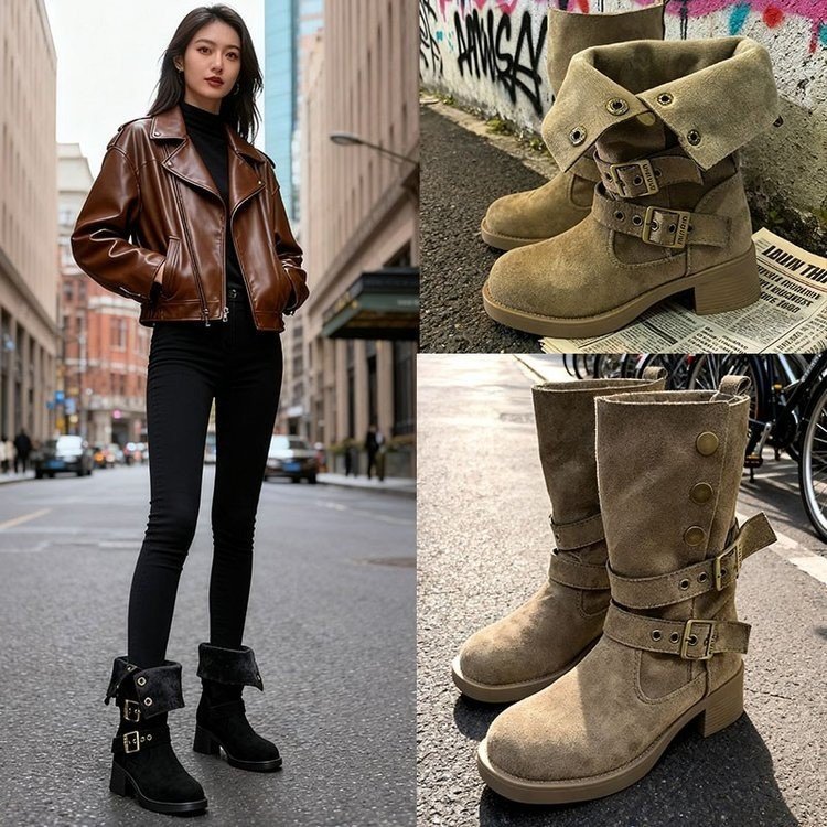 2026 otoño nuevas botas Martin de suela gruesa mujer estilo británico retro diseño cinturón hebilla caballero adelgazamiento pila botas individuales