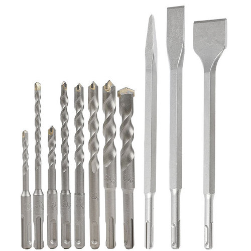 Cement concrete drilling electric hammer chisel drill bit combination 11PC round shank pointed chisel flat chisel round shank flat drill bit