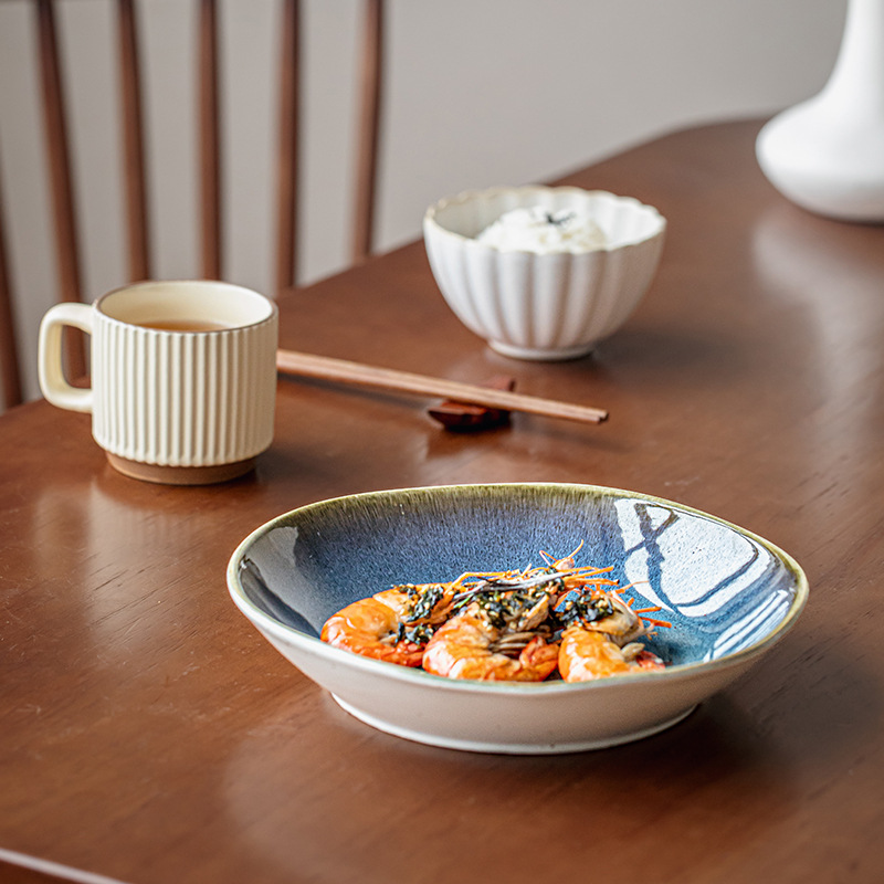 Yunmeng textura super buena 9 pulgadas irregulares plato de ensalada de cerámica profunda de lujo ligero restaurante plato de platos grandes exportaciones transfronterizas