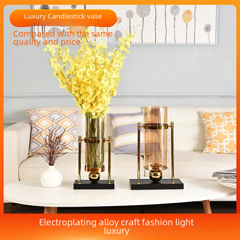 Candle holder, glass vase, decorative item, living room, floral arrangement, craft, poplar dry flowers, TV cabinet, dining table, home soft decoration