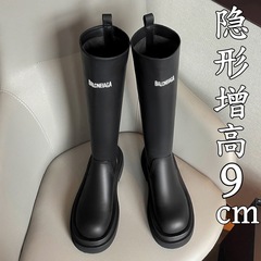 内增高不过膝中高筒长靴女黑色厚底增高骑士靴子2025秋冬季新款