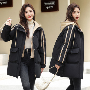 Cross-border Down Cotton-padded Coat Women's Mid-length 2024 Winter New Style Cotton-padded Coat Women's Casual Loose Fake Two-piece Cotton-padded Coat Coat