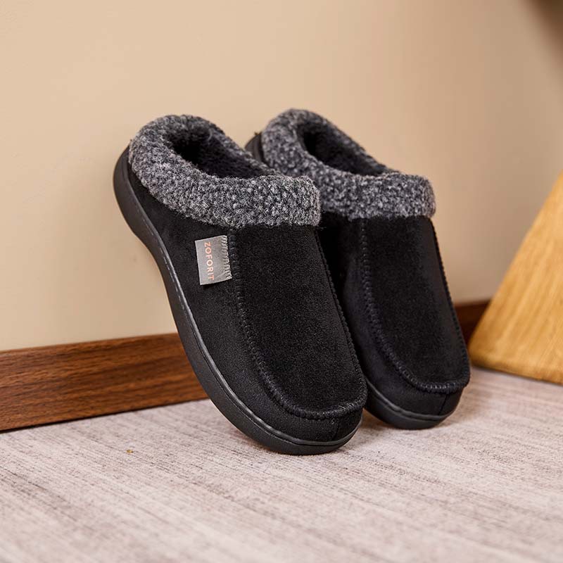 Zapatillas de algodón domésticas de invierno para hombres, lana cálida y veludo, bolsas de fondo suaves antideslizantes, zapatos de algodón cálidos para hombres
