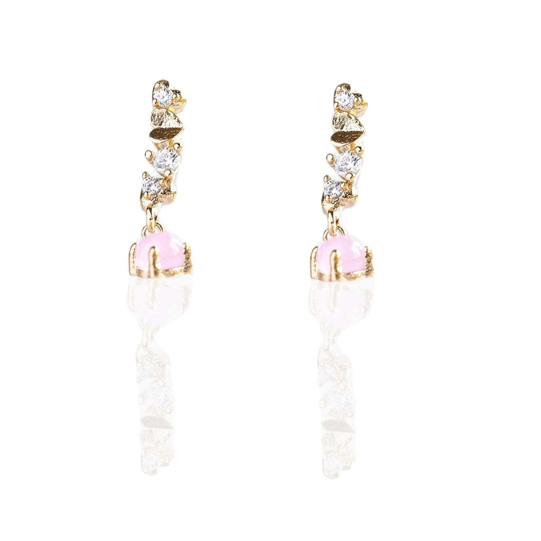 Pink Oil Drop Heart Stud Earrings 18K Gold Non-Fading Earring Heart-Shaped Ear stud