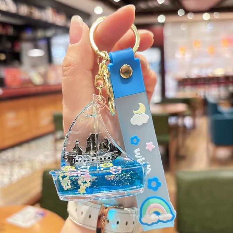 创意流沙永不沉没泰坦尼克钥匙扣精致海盗船漂浮帆船包包挂件礼品|undefined