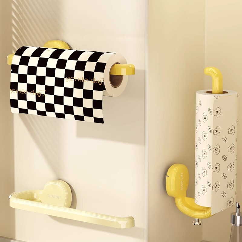 Suction type kitchen tissue holder toilet cream solid color tissue box face towel rack toilet roll paper rack