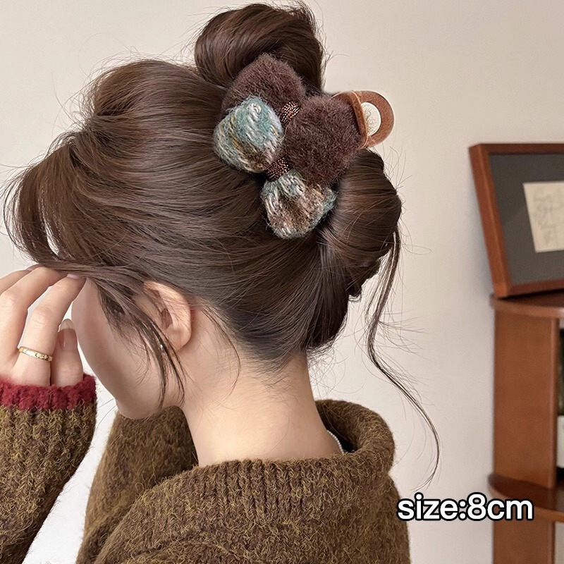 头饰毛茸茸发夹美拉德盘发小香风发饰抓夹女轻奢咖色高级感鲨鱼夹|undefined