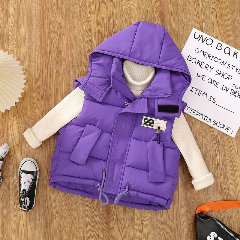 Chaleco de algodón infantil primavera y otoño 2025 nuevo otoño y invierno niños pequeños y medianos niñas chaleco de algodón plumón hombro vestido exterior