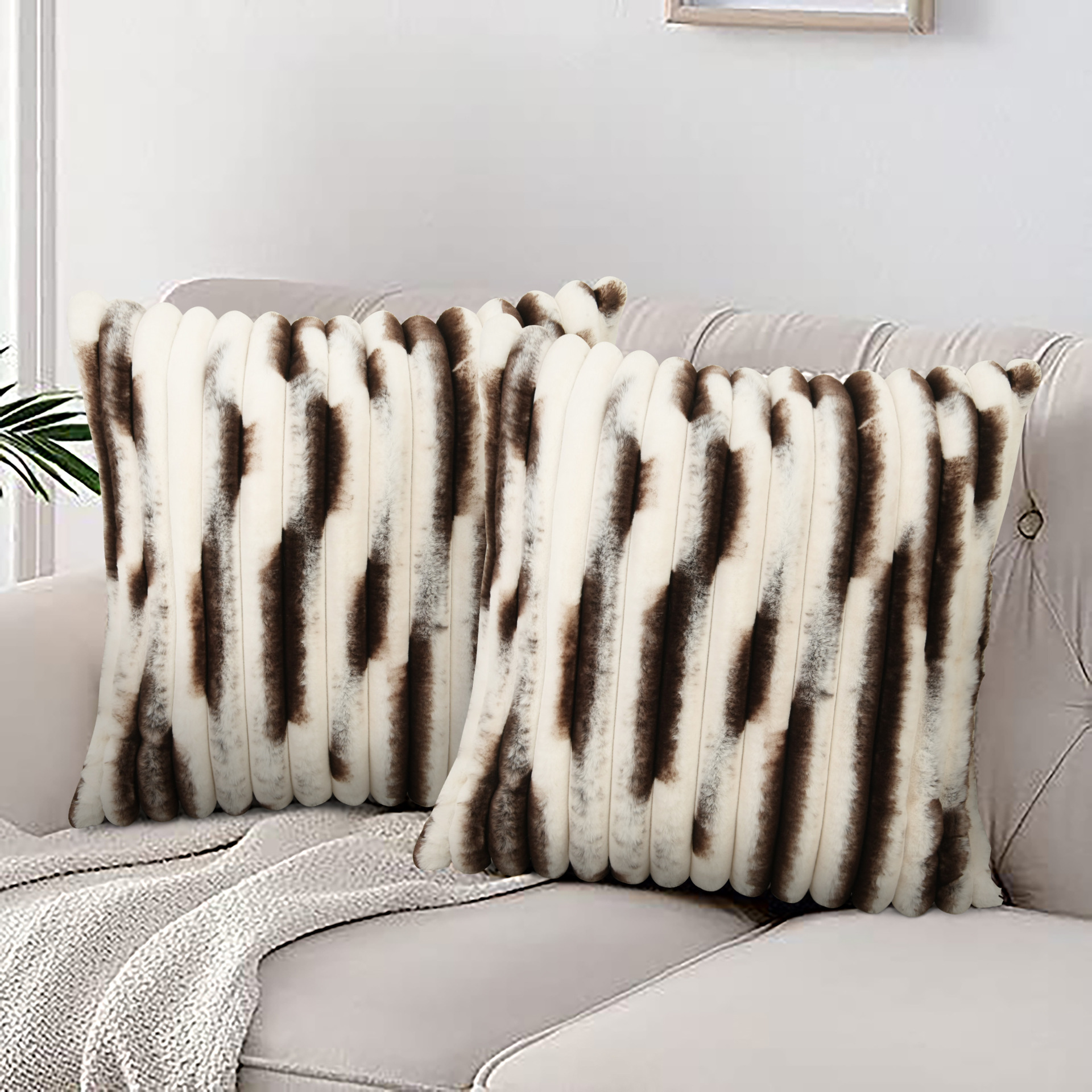 New Cross-Border Ins Stripesd Plush Pillowcase Scandinavian Cow Pattern Plush Sofa Pillow Cushion