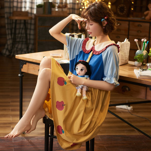 2024 Dropshipping Summer Korean Style Pure Cotton Snow White Nightgown Female Cute Student Cute Outer Wear Home Clothes