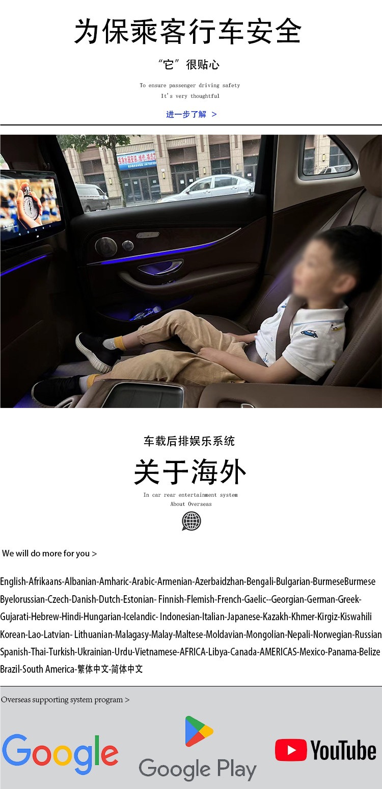 Car Tv Rear-Seat Entertainment System Suitable for Mercedes-Benz E-Class, C-Class, S-Class, V-Class, Glc/Gle/Gls/Multimedia