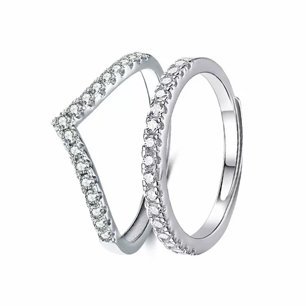 Tiktok live broadcast V-shaped simulation moissanite diamond ring stackable one-word row Diamond ring simple open mouth tail ring for women