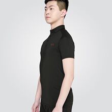 舞蹈服摩登舞国标舞练舞服练功服上衣男插肩短袖黑色POLO衫立领