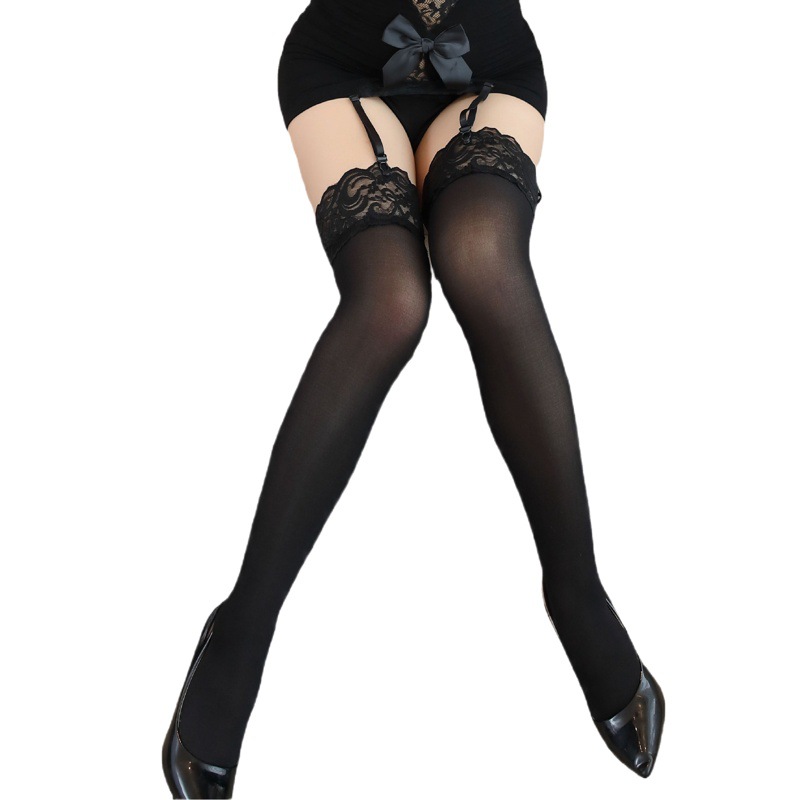 Medias sexys Benxi, nuevo estilo, medias largas sexys para mujer, medias de rejilla con encaje y tirantes, medias de seda negras con jacquard y punta cerrada BDJ