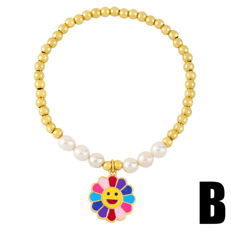 Wholesale Jewelry Color Sunflower Smiley Pendant Pearl Bracelet Nihaojewelry display picture 5