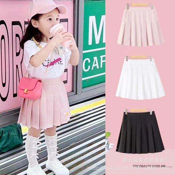 White Pleated Skirt Girl's Summer High Waist A- Line Skirt Pants Korean Style College Style Girl's Children's Skirt
