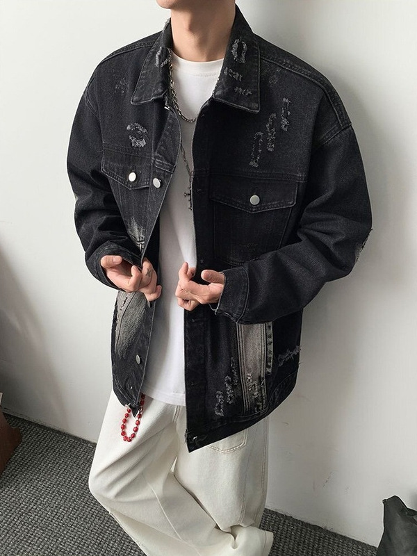 破洞牛仔外套男潮百搭春秋款美式复古痞帅褂子休闲夹克上衣服|undefined