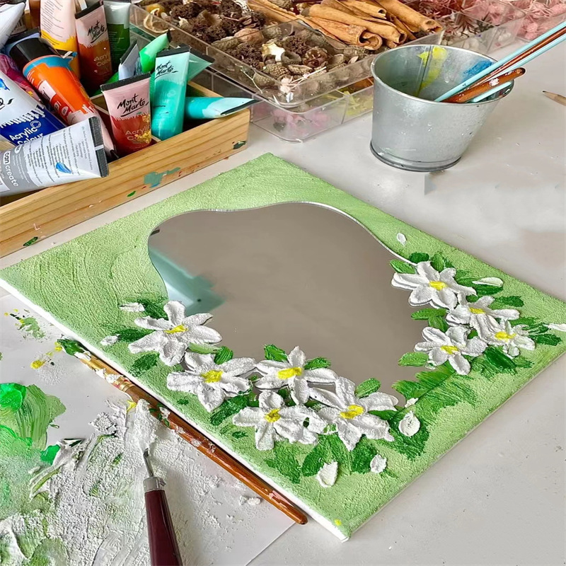 轻奢ins镜子异形卧室化妆镜简约台式梳妆镜桌面大理石装饰镜高清