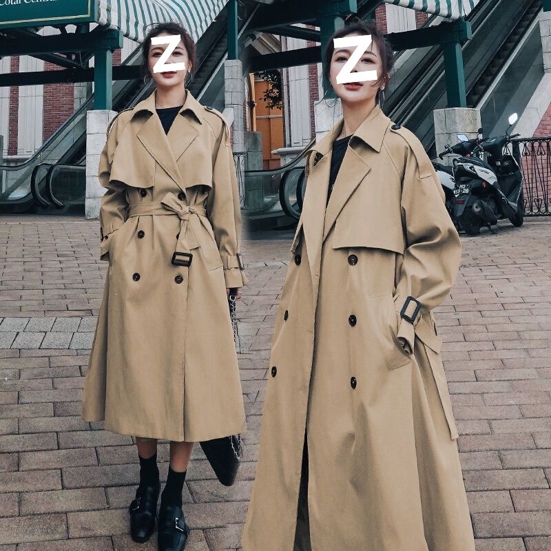 Khaki trench coat for women, 2025 spring and autumn new Korean style, loose fit, high-end British style, mid-length coat for petite individuals