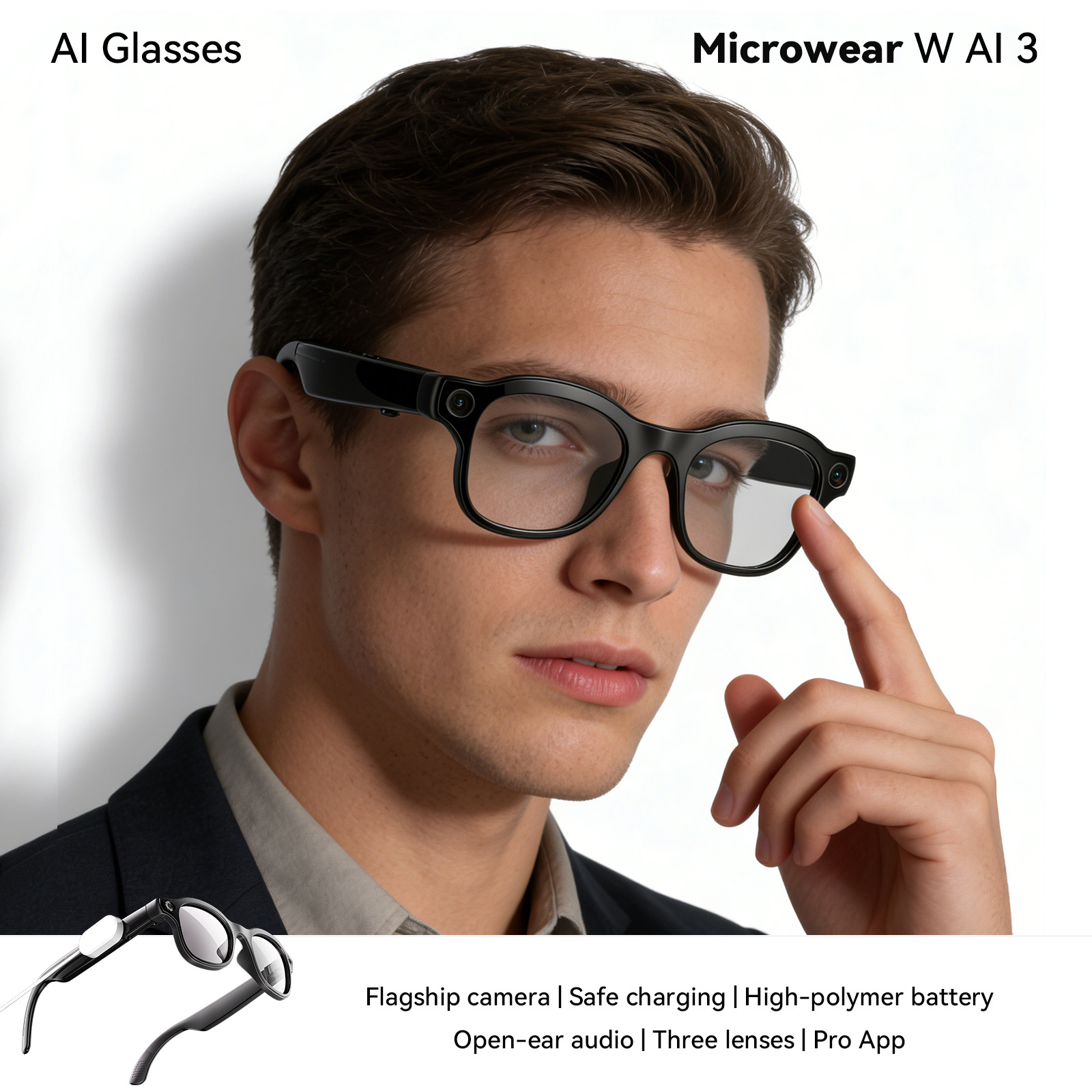 New W AI3 PRO W93 smart glasses 1300W pixels 16G video recording…