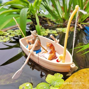 Mini Boat Swimming Ring Fishing Boat Fish Tank Floating Landscaping Model Toy Micro Landscape DIY Ornaments Wholesale